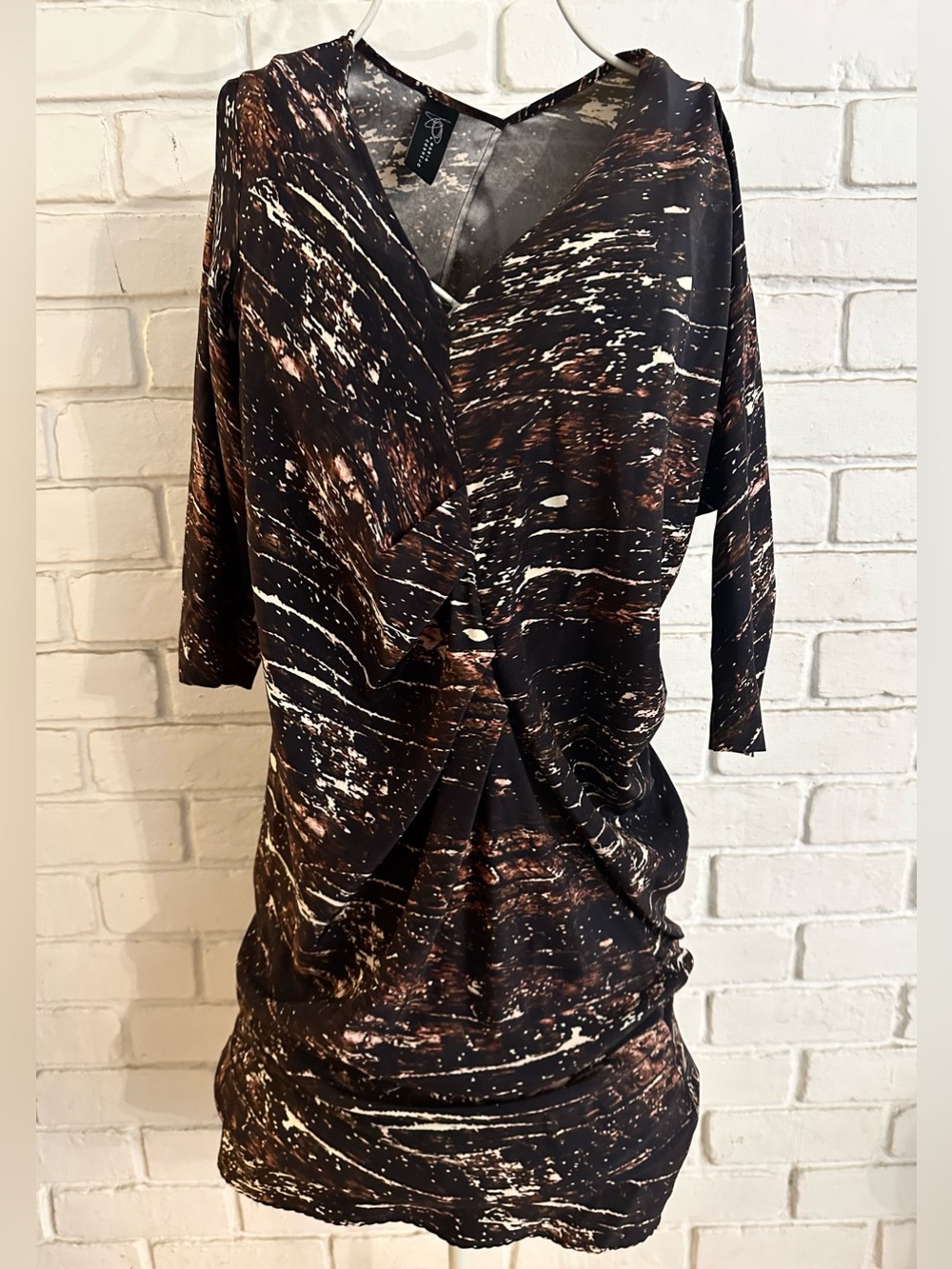 Maria Cornejo 100% Silk Asymmetrical Abstract Dress in Black and Brown Size 8
